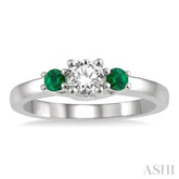2.70 MM Round Shape Emerald and 1/3 Ctw Past, Present and Future Round Cut Diamond Precious Ring in 14K White Gold